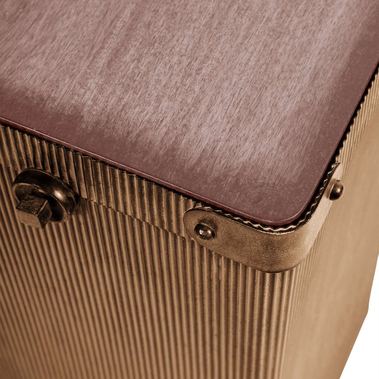 Hunter Corrugated Antique Gold & Walnut Wood Storage Trunk Side Table Small